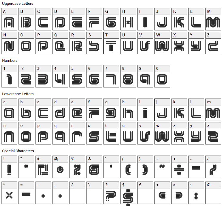 Vectroid Font Character Map