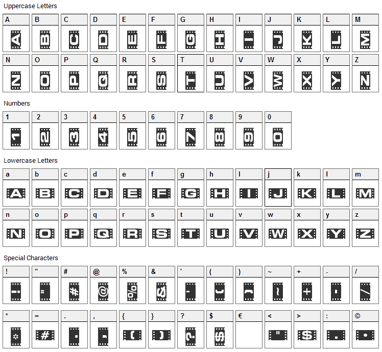 Vedette Font Character Map