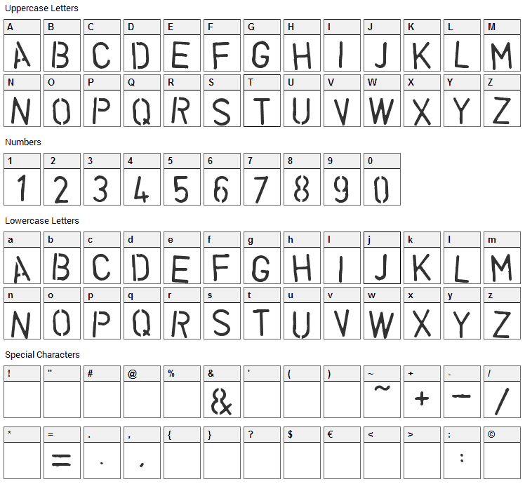 Vegetable Font Character Map