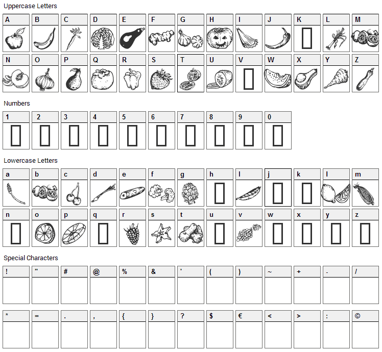 Veggi Terra Font Character Map