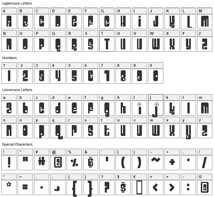 Velcro Font Character Map