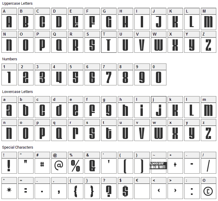 Velvenda Font Character Map