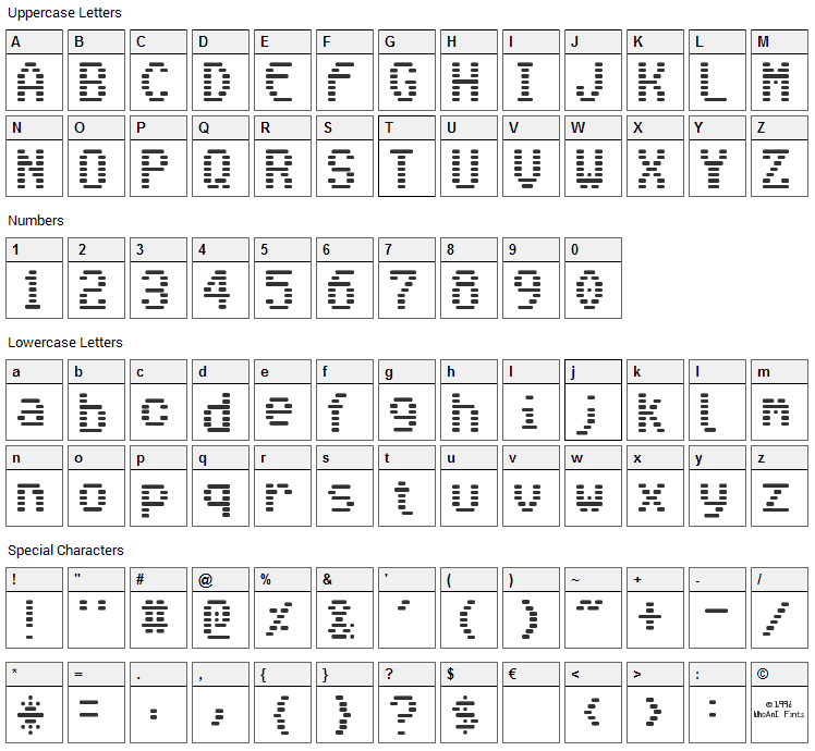 Venetia Monitor Font Character Map