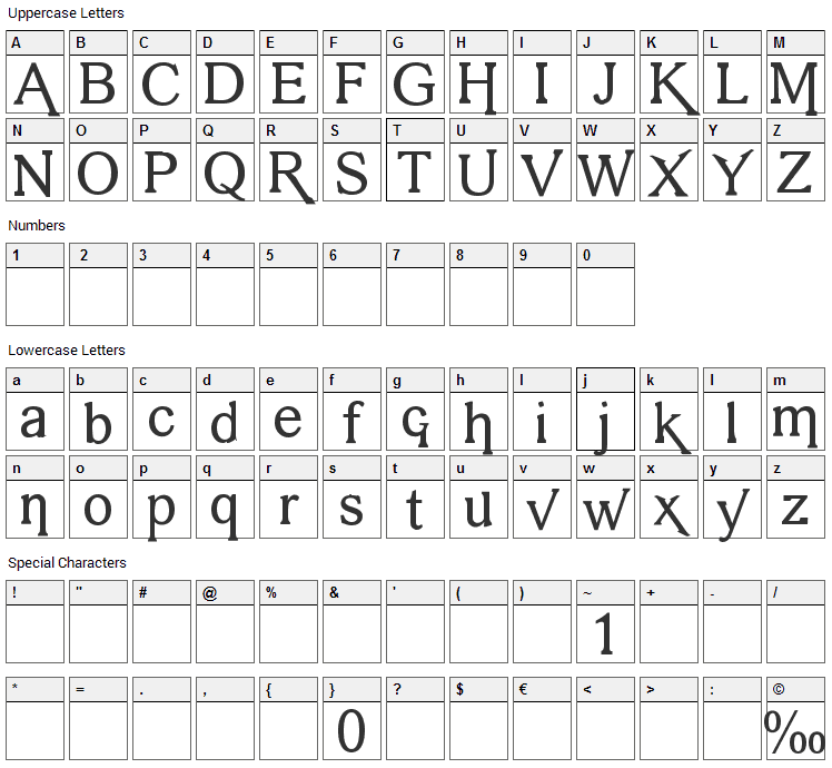 Vengeance Font Character Map