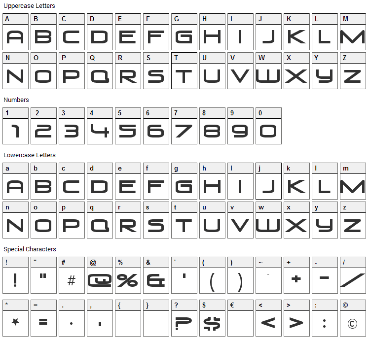 Venus Rising Font Character Map