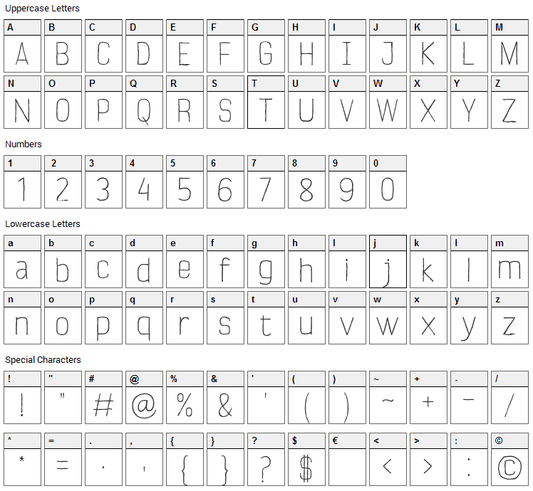 Verano Font Character Map