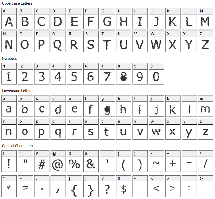 Verdana Hand Font Character Map