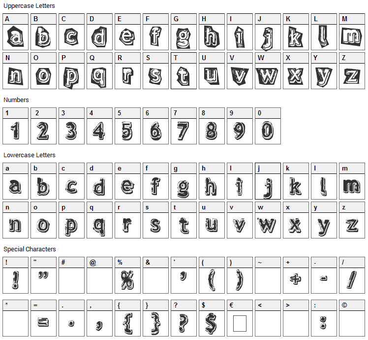 Verdy evolution Font Character Map