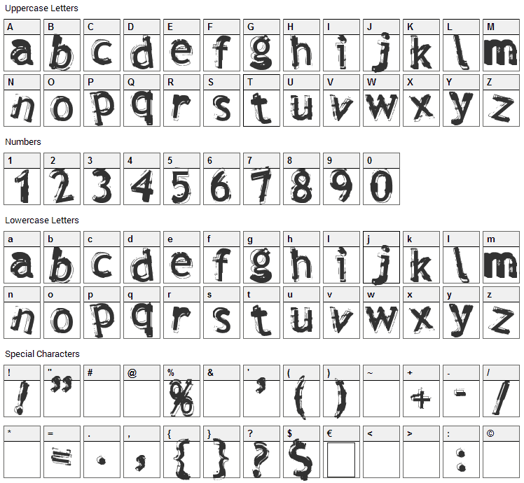 Verdy Font Character Map