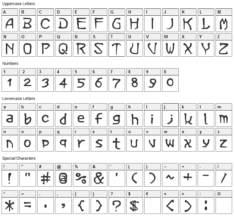 Vermin Magic Font Character Map