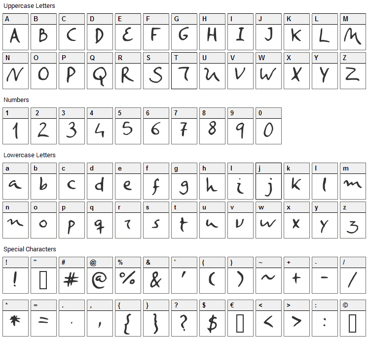 Versal Font Character Map