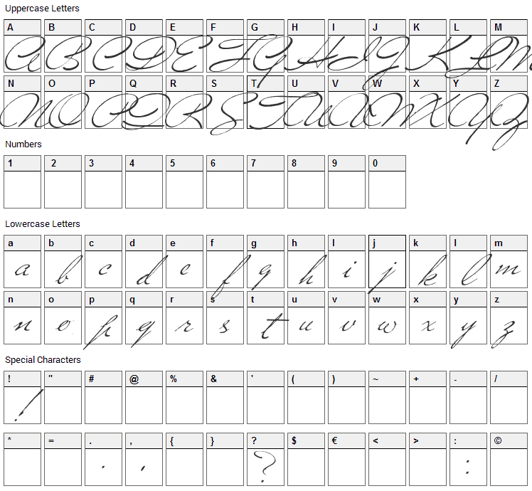 Versitia Font Character Map