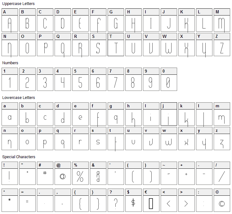 Verticalization Font Character Map