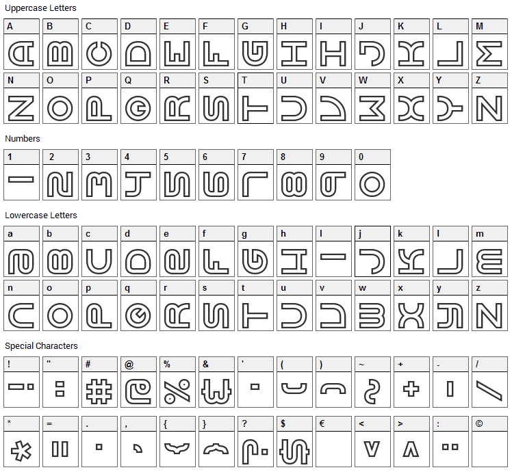 Vertigo Font Character Map