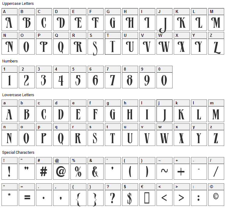 Verve Font Character Map