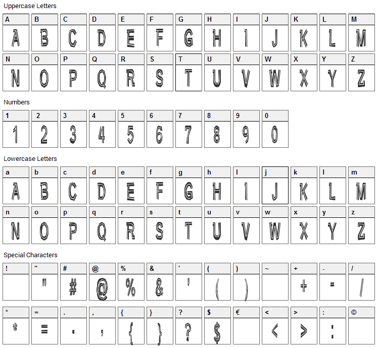 Very Bad Posture Font Character Map