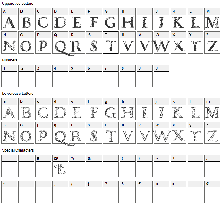 Vespasian Caps Font Character Map