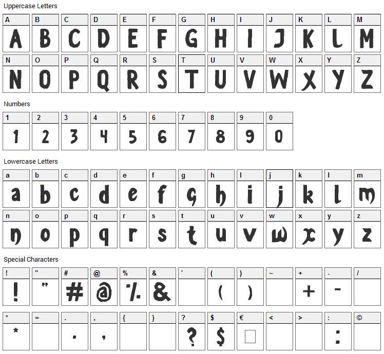 Vestite y Andate Font Character Map