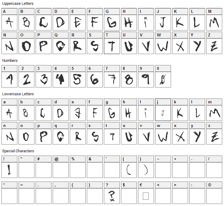 Vibratte Letters  Font Character Map