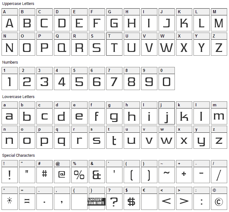 Vibrocentric Font Character Map