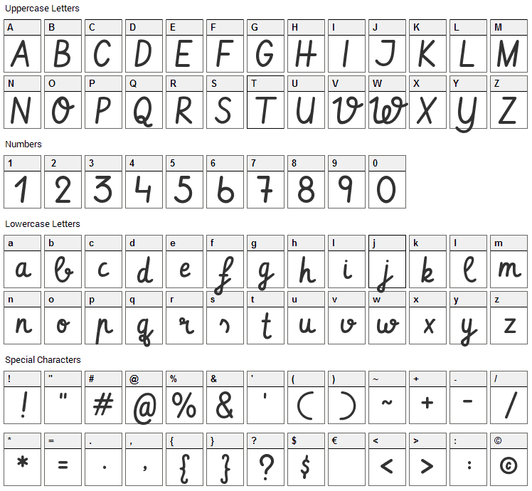 Vibur Font Character Map