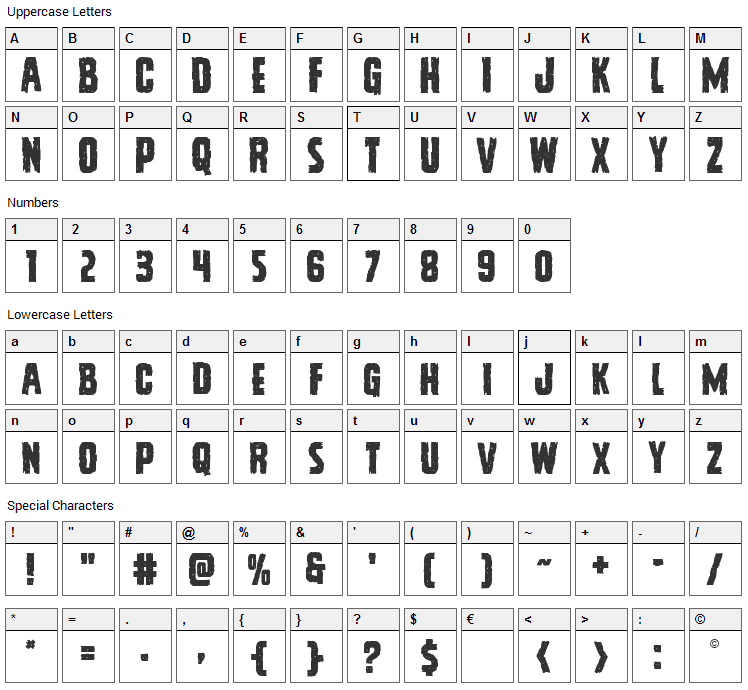 Vicious Hunger Font Character Map