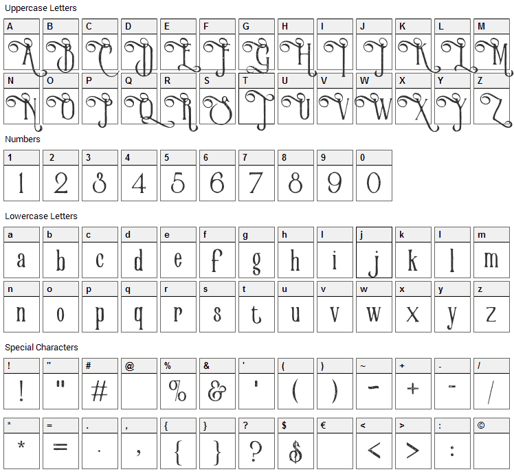 Victorian Parlor Font Character Map