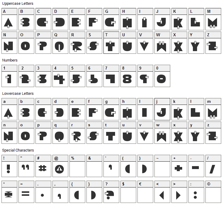 Video Star Font Character Map