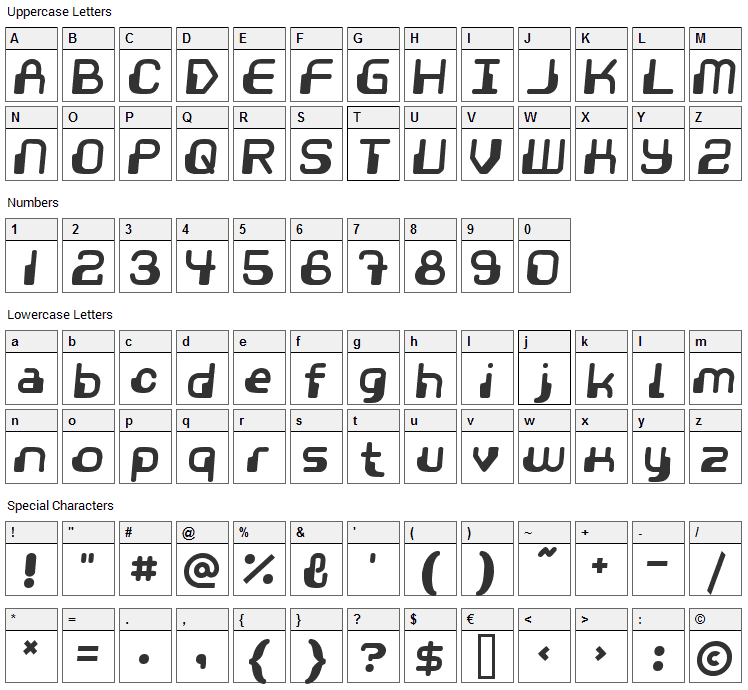 Videophreak Font Character Map