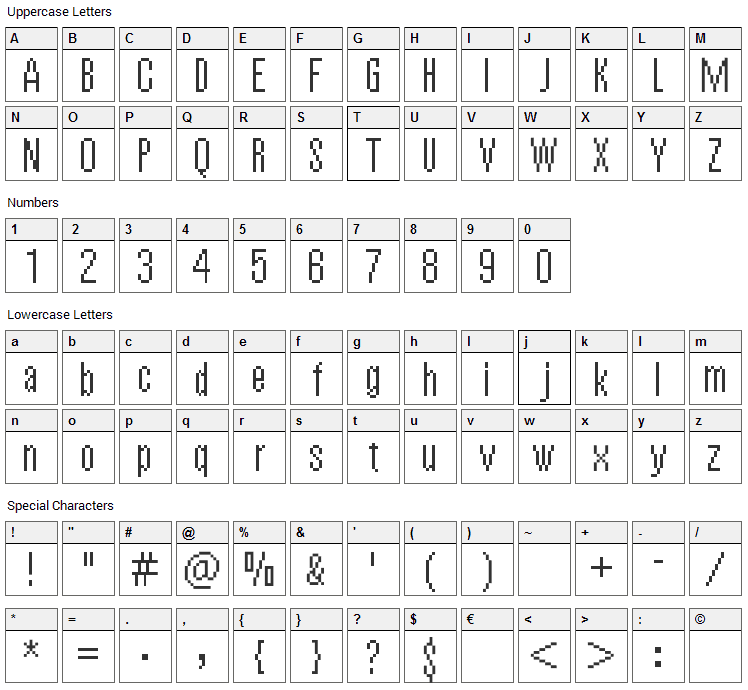 Vierzehn Font Character Map