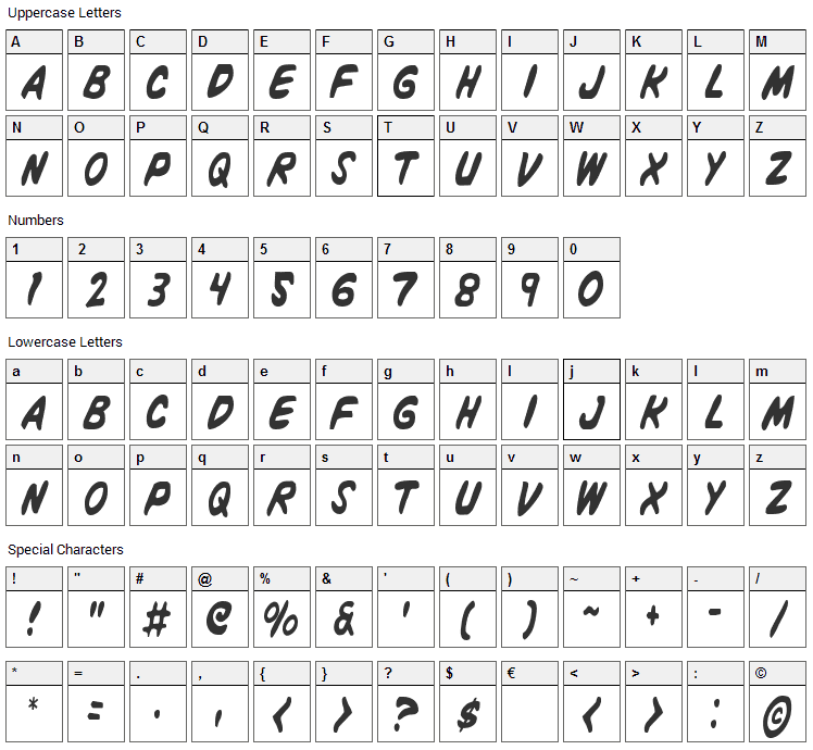 Vigilante Notes Font Character Map