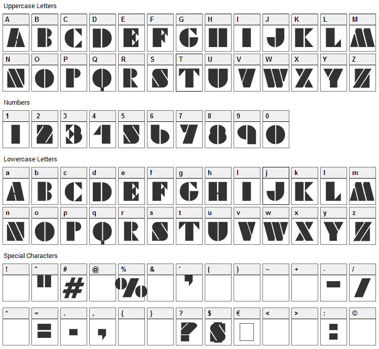 Viking Stencil Font Character Map