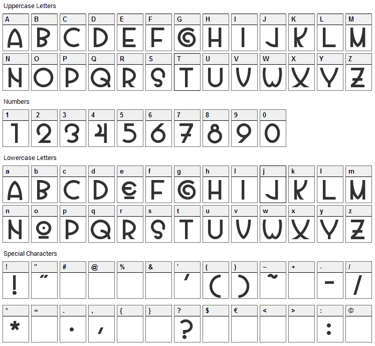 Vila Morena Font Character Map