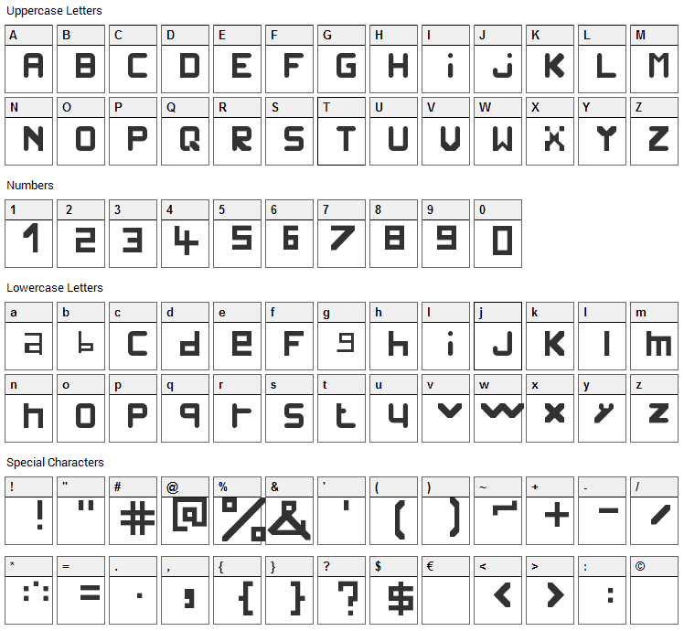Vinc Font Character Map