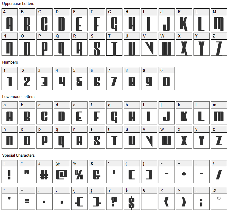Vindicator Font Character Map