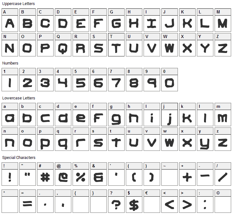 Vindictive Font Character Map