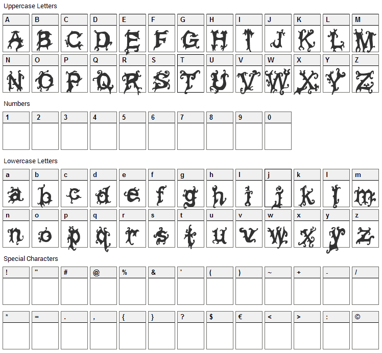 Viney Times Font Character Map