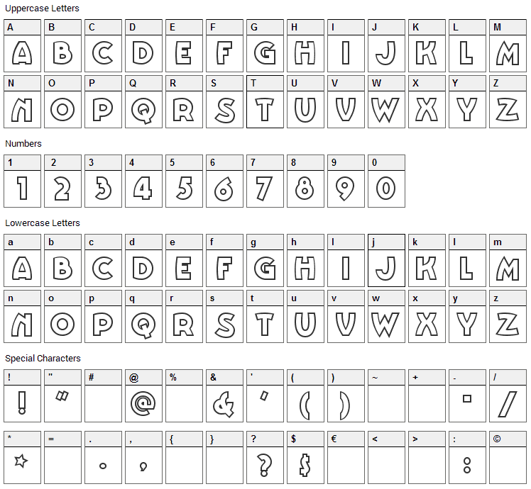 Vinnie Boom Bah NF Font Character Map