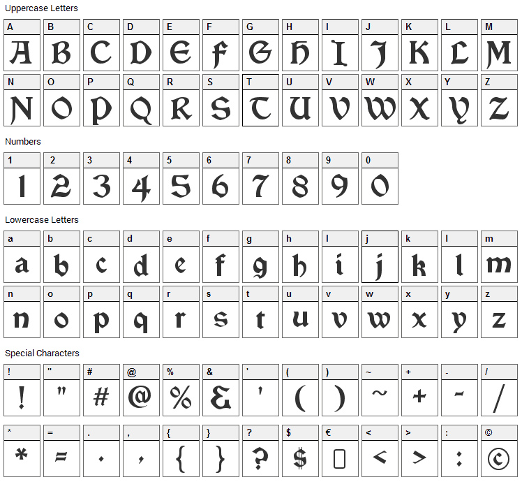 Vinque Font Character Map