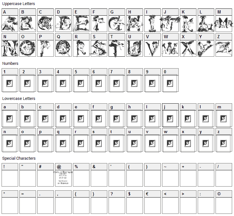 Vintage Erotique Font Character Map
