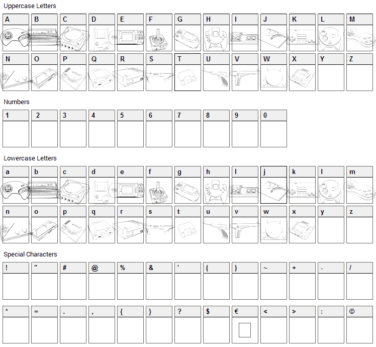 Vintage Video Games Font Character Map