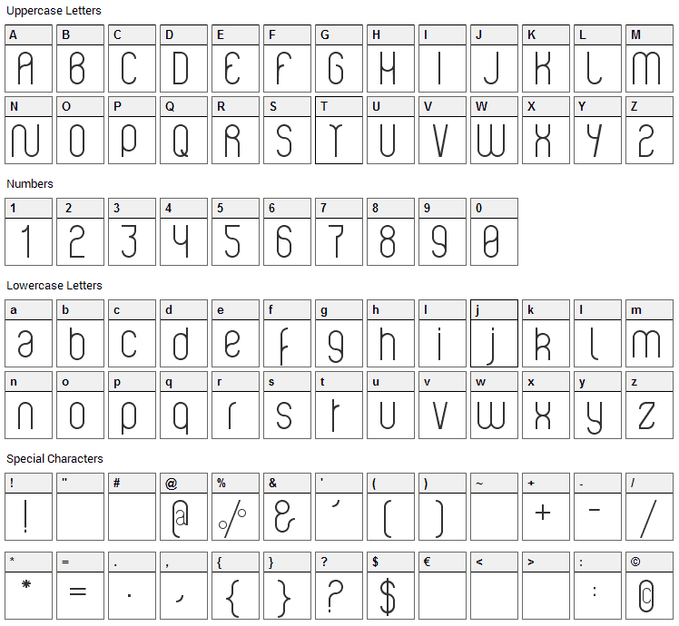 Violette01 Font Character Map