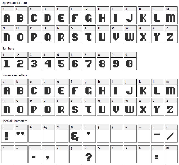 Vipond Octic Font Character Map