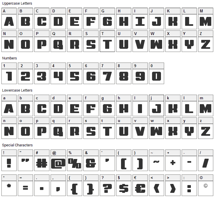 Virgin Hybrid Font Character Map
