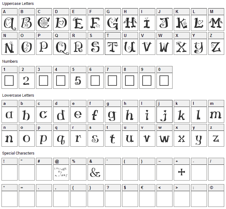 Virgin Love Font Character Map