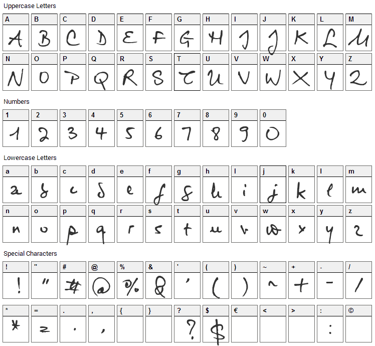 Virginie Font Character Map