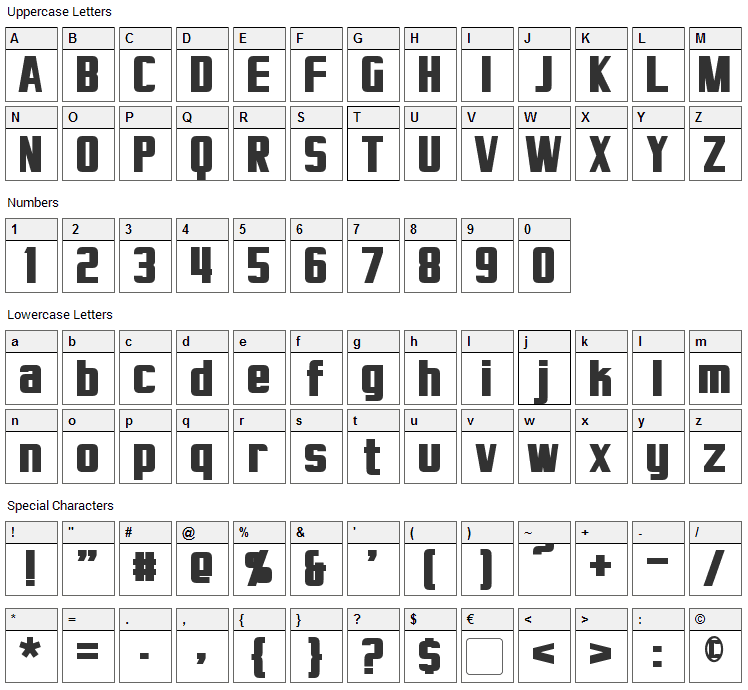 Virtucorp Font Character Map