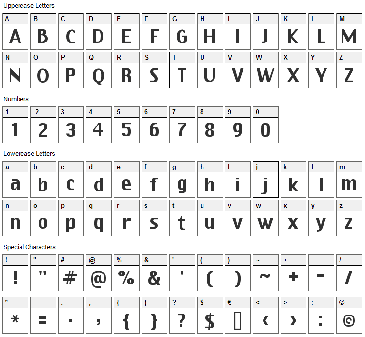 Virtue Font Character Map