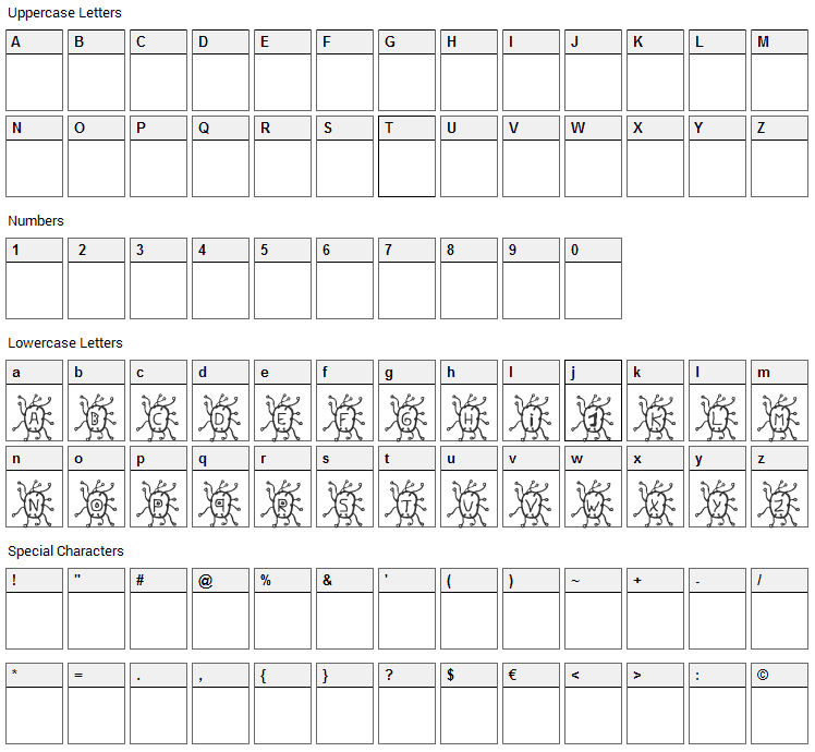 Virus Font Character Map