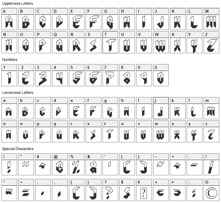 Visionaries Font Character Map
